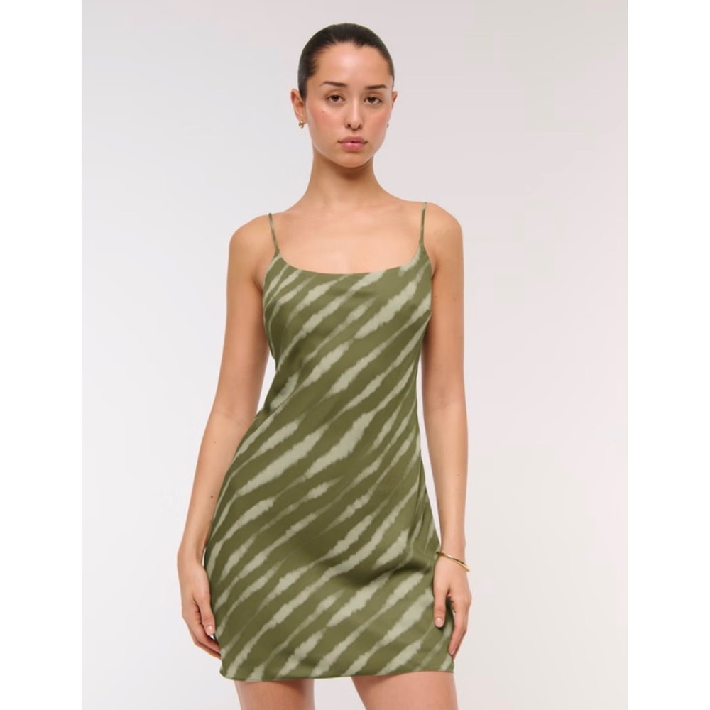 NWT Abercrombie & Fitch Julia Slip Mini Dress Olive Green Striped Tie Dye Medium